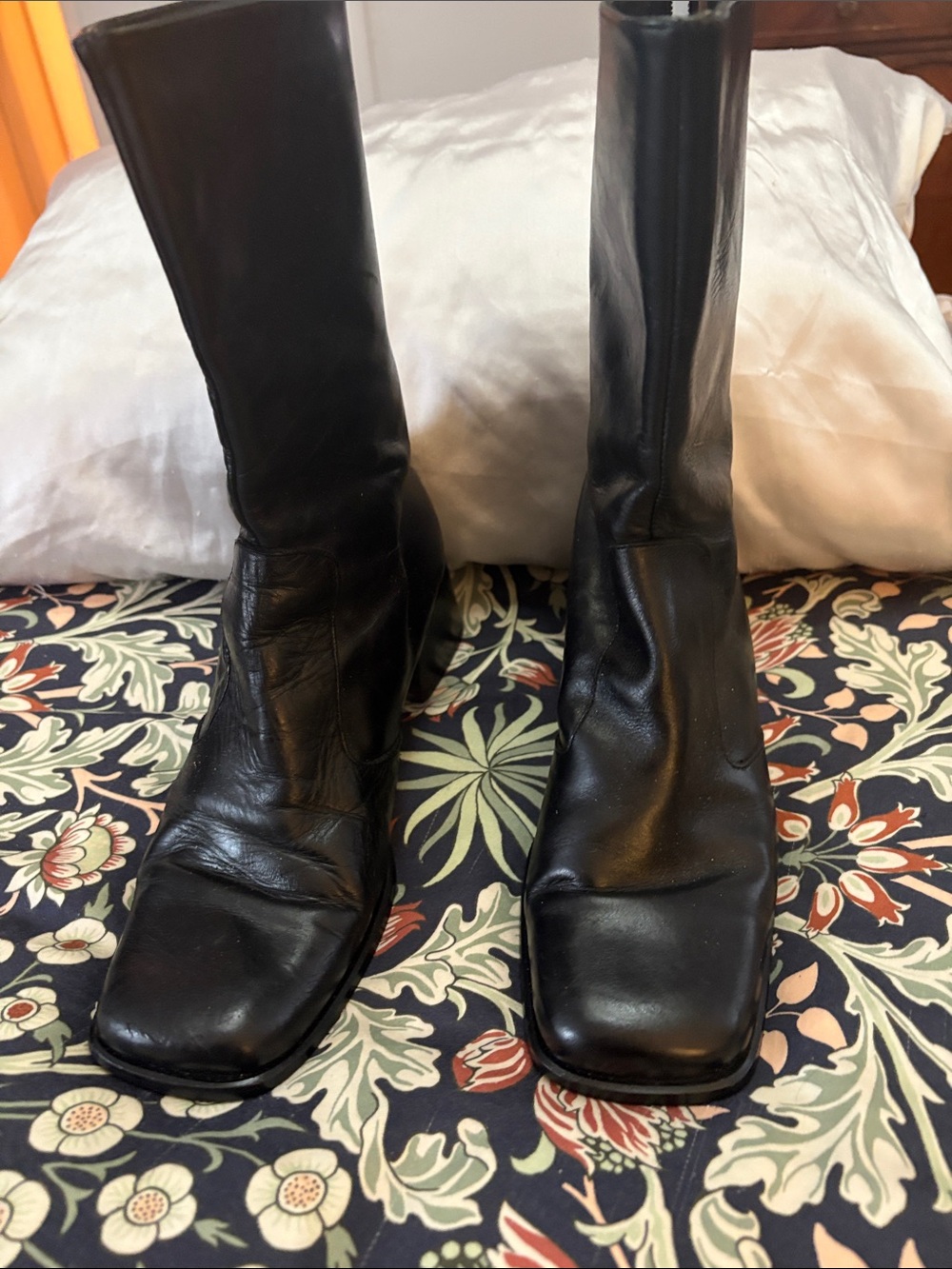 Coach Black Leather Square-Toe Mid-Calf Boots